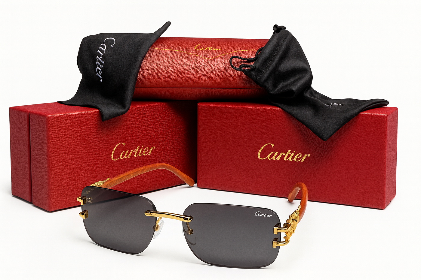 Cartier Rimless CT0046S Sunglasses - Purple Brown