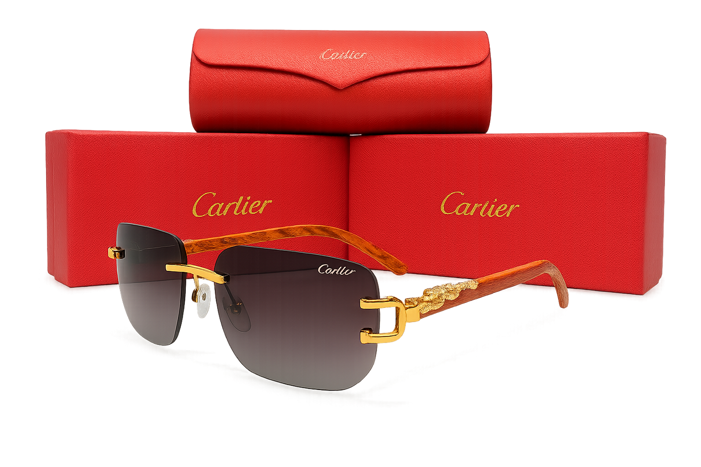 Cartier Rimless CT0046S Sunglasses - Purple Brown